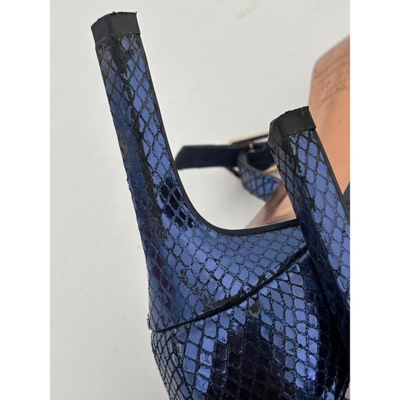 Ted Baker Heels 38 / US 7.5 Navy Strappy Heels Square Toe Ankle Strap Old Money - Picture 3 of 16